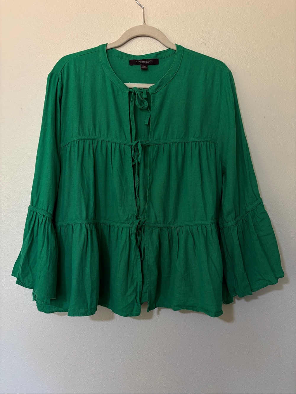 Marc New York Linen Blend Tie-Front Blouse